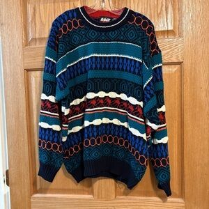 90’s Lightning Bolt Multicolor Striped Knit Sweater Coogi Style Men’s L Hip Hop
